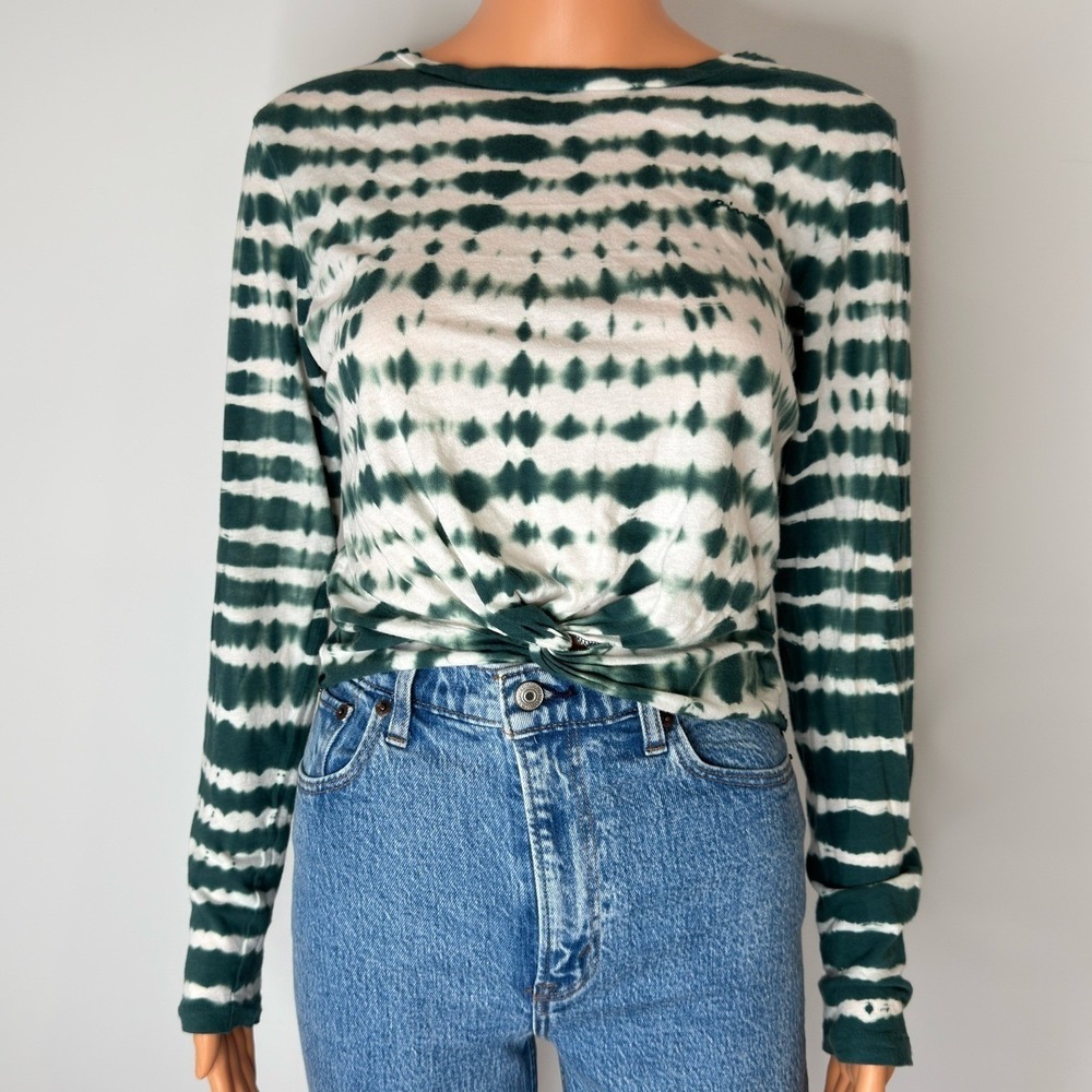 PINK Victoria's Secret Tie Dye‎ Twist Front Long Sleeve Top Green White XS